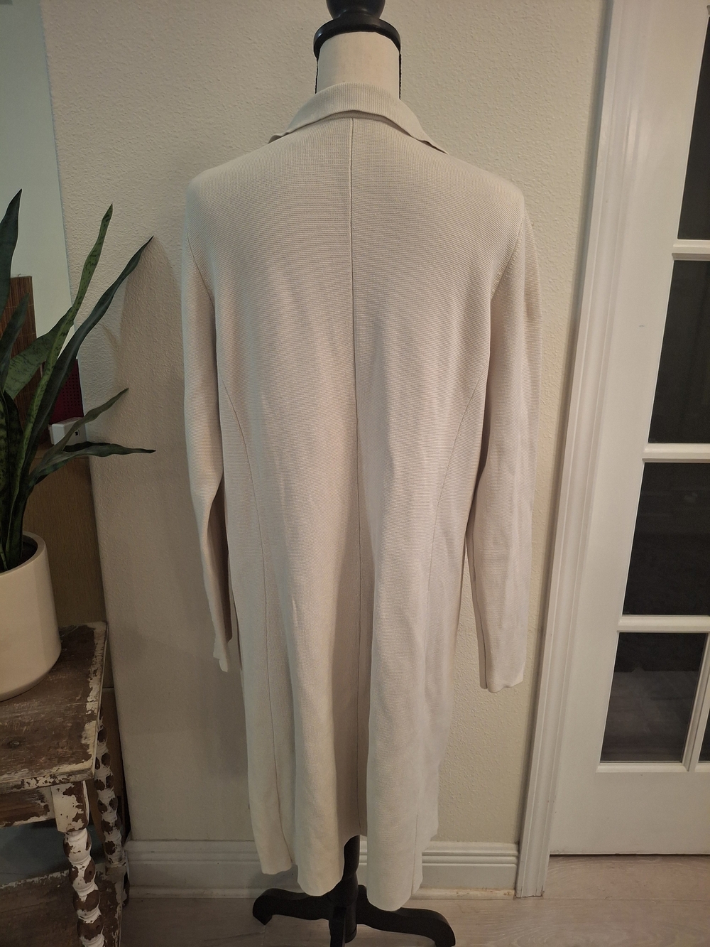 Eileen Fisher Cream Long-Sleeve Knit Midi Dress with Soft Collar - Picture 2 of 5
